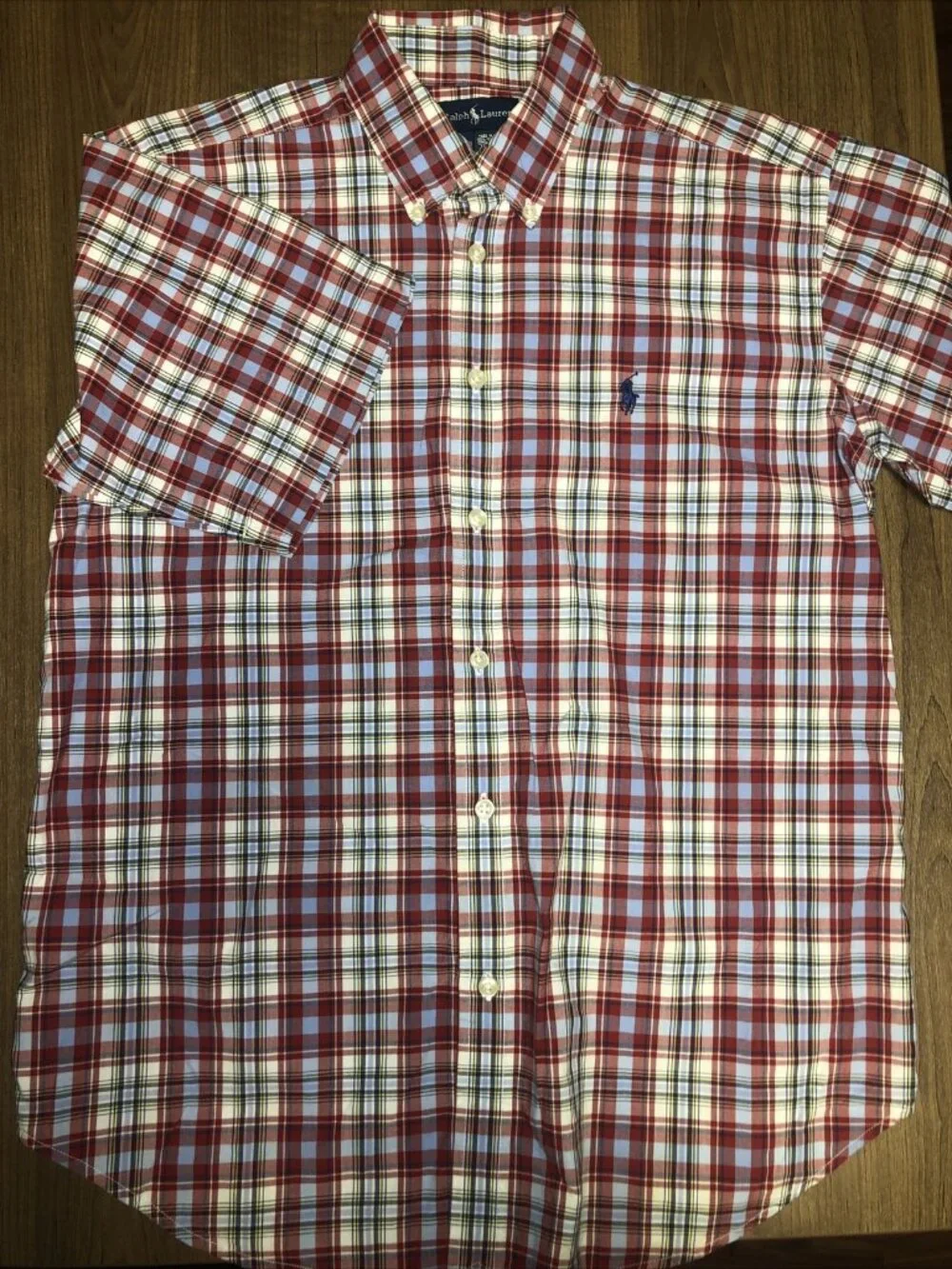 RALPH LAUREN SHIRT 16 18 Large GREEN RED PLAID DRESSY BUTTON UP CASUAL